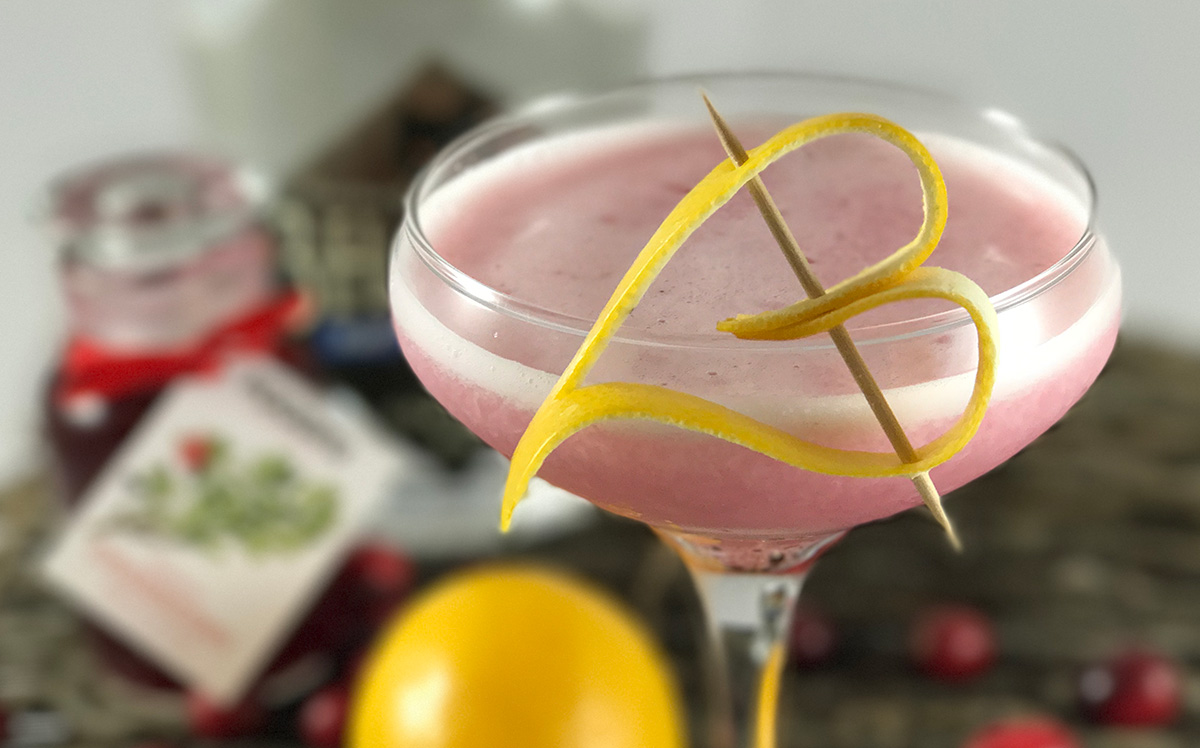 Cranberry Gin Sour Cocktail Recipe with Lemon Heart Garnish
